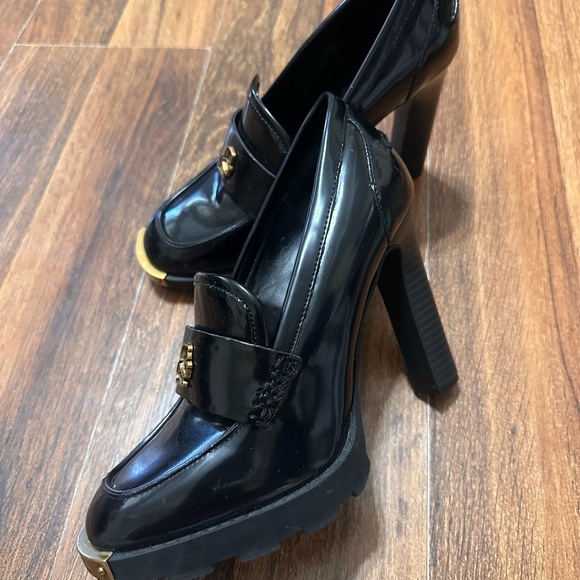 Karl Lagerfeld Black and Gold Heeled Loafers - Picture 4 of 4